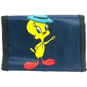 Tweety Bird Wallet Trifold Nylon Zipper Hook & Loop Closure Warner Bros Blue